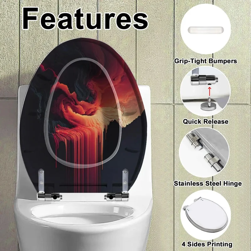 Heavy Duty Elongated Toilet Seat Replacement With Smooth Closing Hinges Featuring Bold Fade Resistant Prints Boosts Your Bathroom Vibes Rock Solid Resin Build For No Hassle Everyday Use