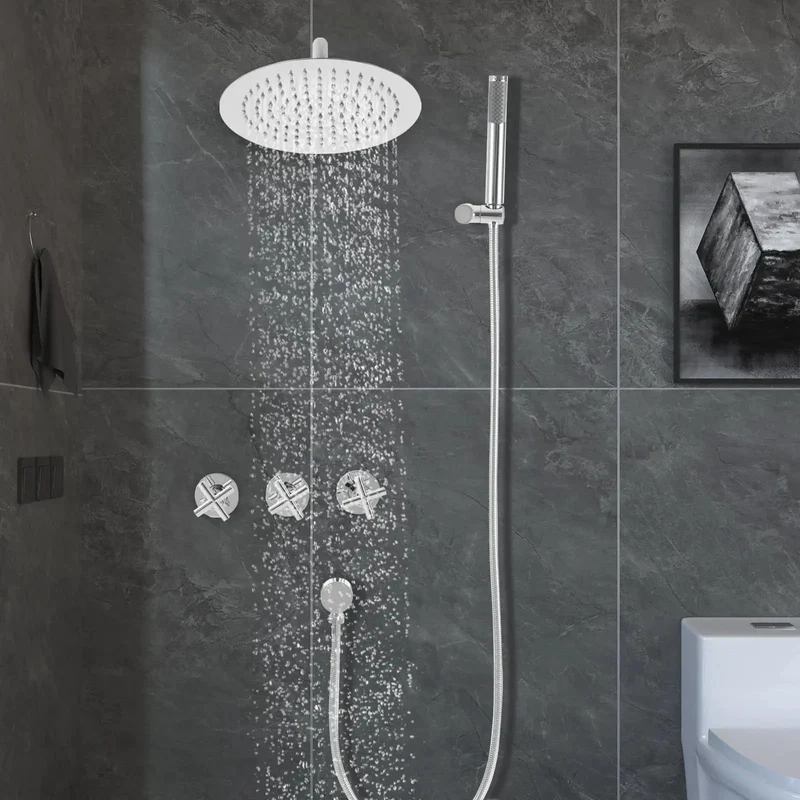 Commercial Grade Wall Mounted Shower System Featuring A Massive 10 Inch Rainfall Head And Sleek Handheld Spray Kit For A Badass Bathroom Upgrade And Daily Spa Feel