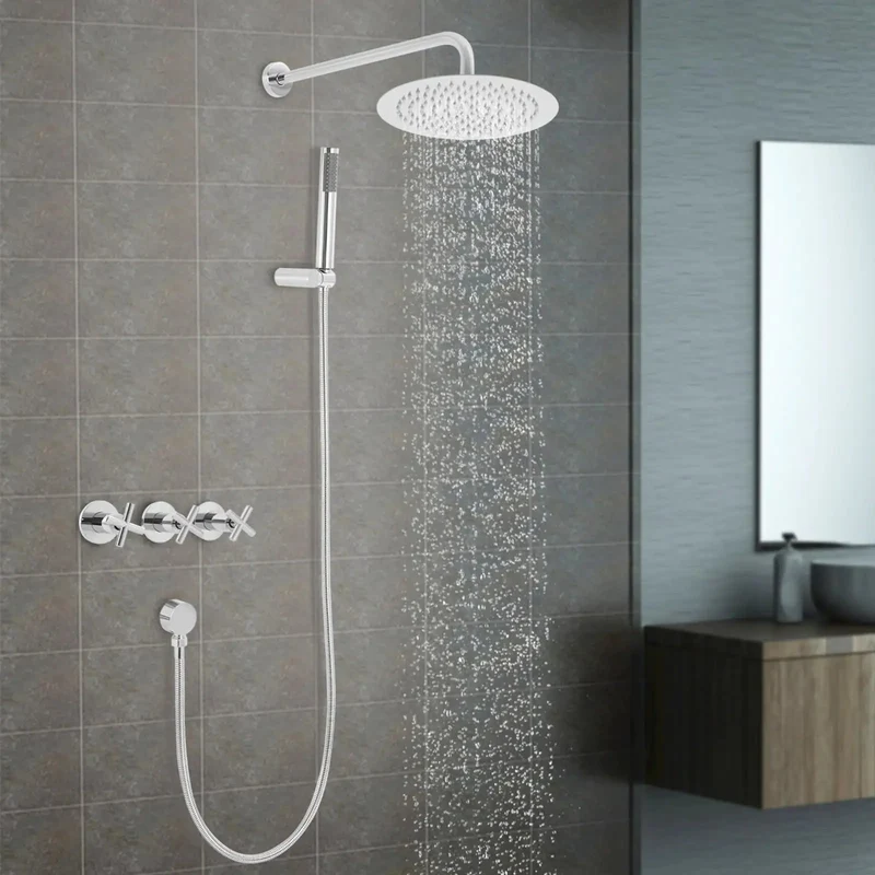 Commercial Grade Wall Mounted Shower System Featuring A Massive 10 Inch Rainfall Head And Sleek Handheld Spray Kit For A Badass Bathroom Upgrade And Daily Spa Feel