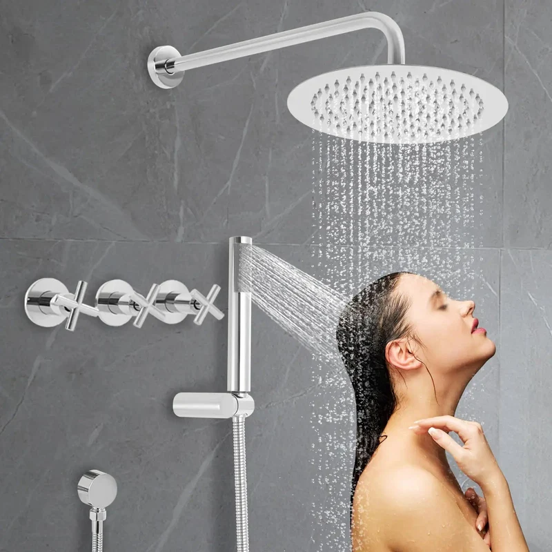 Commercial Grade Wall Mounted Shower System Featuring A Massive 10 Inch Rainfall Head And Sleek Handheld Spray Kit For A Badass Bathroom Upgrade And Daily Spa Feel