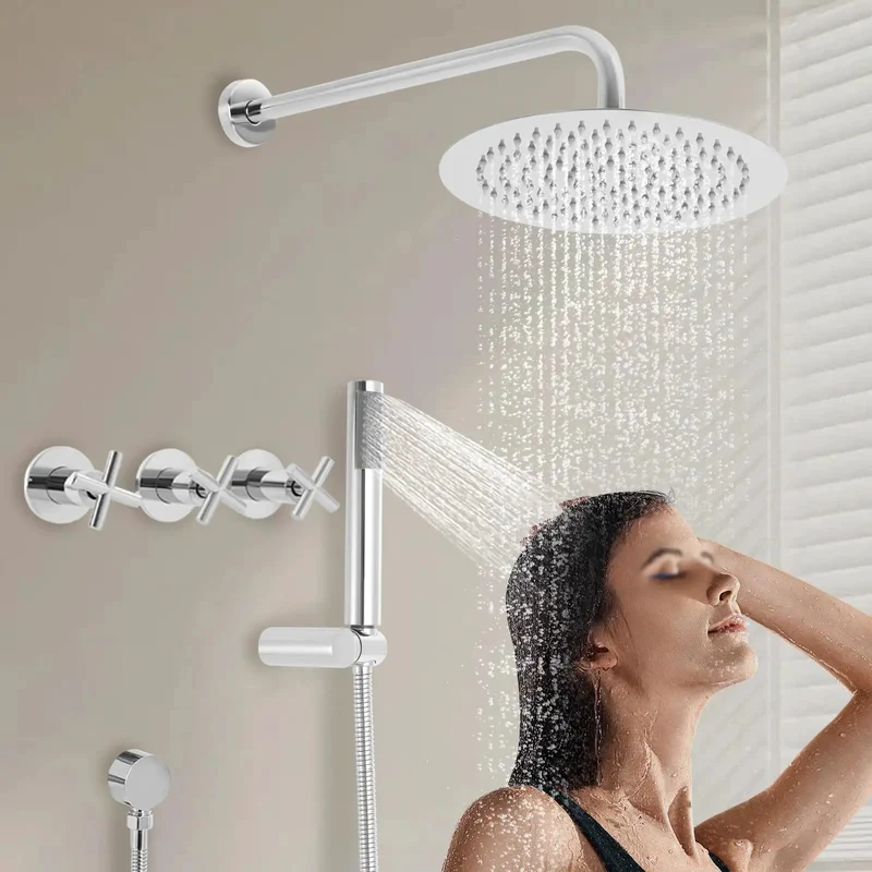 Built Tough 10 Inch Wall Mounted Rain Shower System With Handheld Spray Combo Featuring Grippy Silicone Nozzles And Premium Ceramic Valve Core For Smooth Zero Drip Flows