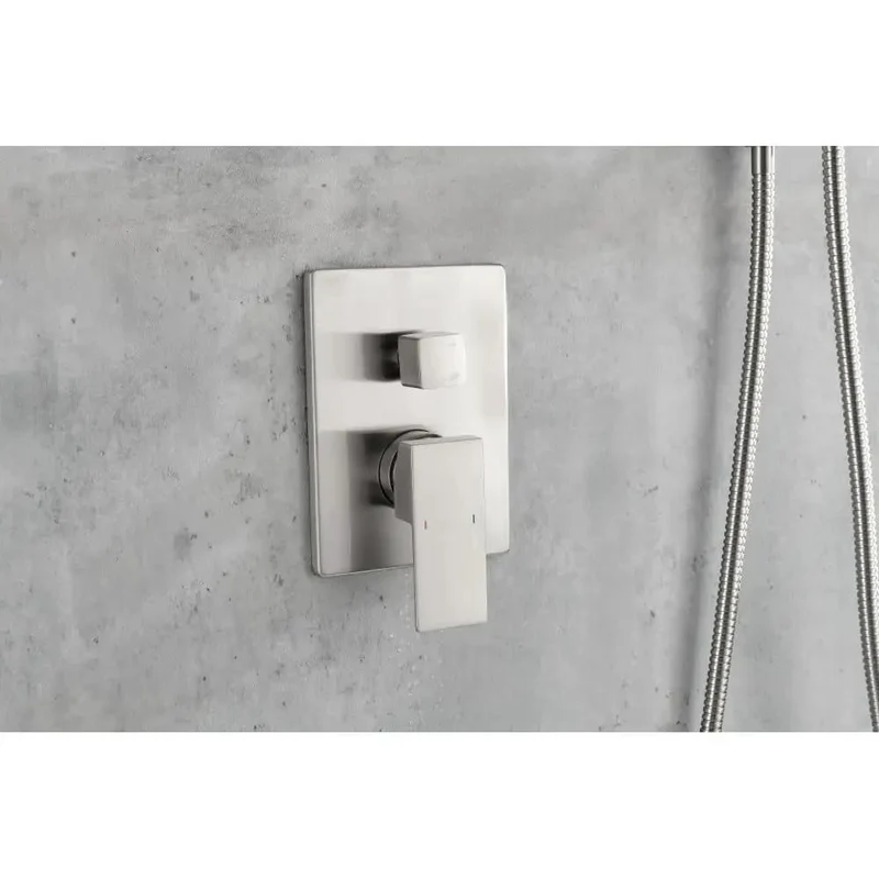 Premium Wall Mounted Shower System With Dual Rainfall Head And Easy Grip Handheld Sprayer In Real Slick Brushed Nickel Finish Built Tough From Corrosion Proof Solid Brass For A Zero Drama Bath Upgrade