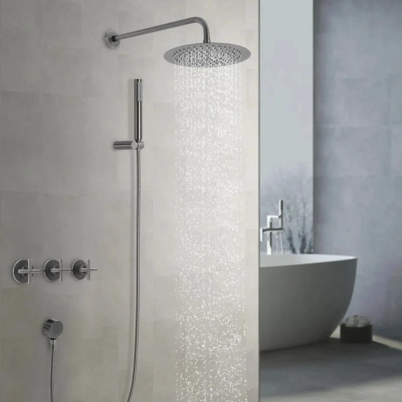 Wall Mounted Rainfall Shower System With 10 Inch Chrome Rain Head And Slick Handheld Sprayer, Dang Tough Stainless Steel Build, Knockout Bathroom Fixture, Smooth Daily Flow, Easy Room Upgrade