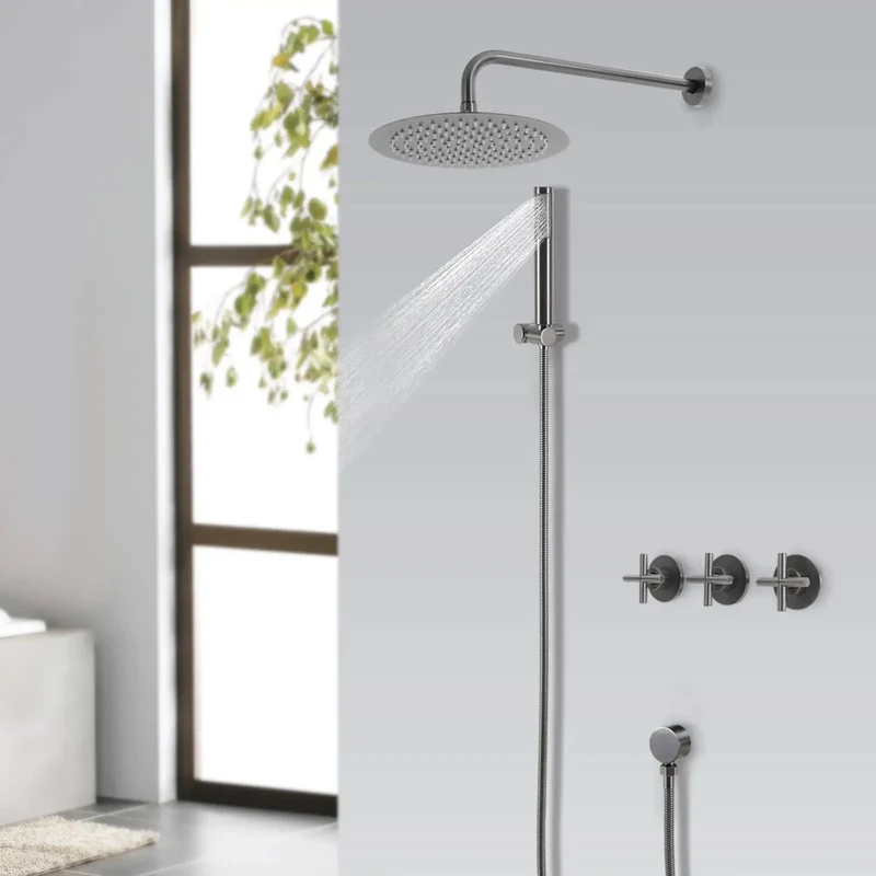 Wall Mounted Rainfall Shower System With 10 Inch Chrome Rain Head And Slick Handheld Sprayer, Dang Tough Stainless Steel Build, Knockout Bathroom Fixture, Smooth Daily Flow, Easy Room Upgrade
