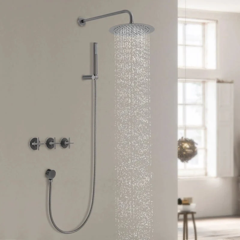 Wall Mounted Rainfall Shower System With 10 Inch Chrome Rain Head And Slick Handheld Sprayer, Dang Tough Stainless Steel Build, Knockout Bathroom Fixture, Smooth Daily Flow, Easy Room Upgrade
