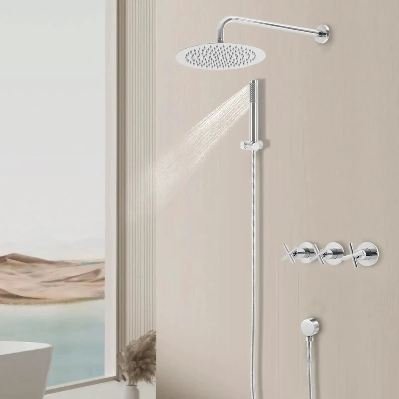 Rock Solid 10 Inch Rainfall Shower System Handheld Combo With Grippy Silicone Nozzles And Ceramic Valves For A Top Shelf Leak Free Setup That Handles The Daily Grind