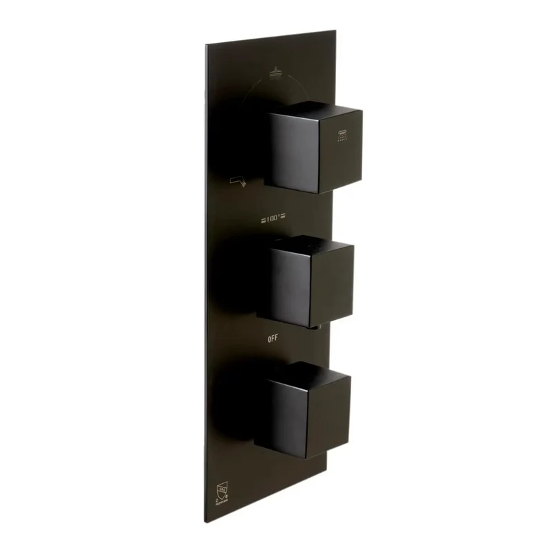 Top Shelf Slick Matte Black Thermostatic Shower System Trim Kit With Pressure Balance Valve And Modern Rectangle Wall Setup For Big Time Bathroom Refreshes