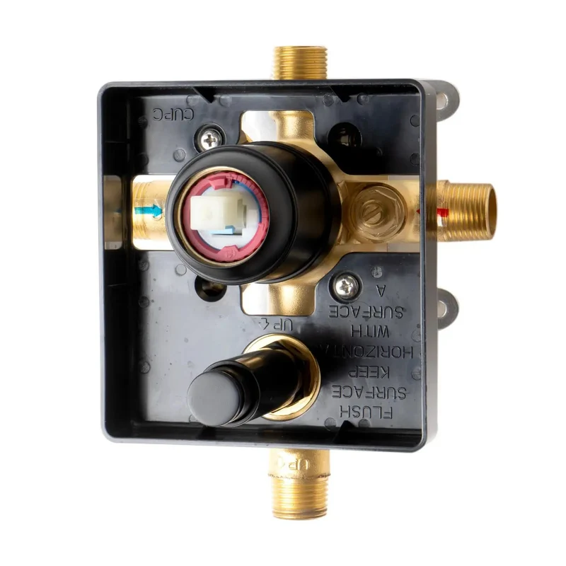 Heavy Duty Slick Black Matte Shower Faucet System With Straight Up Pressure Balance Valve And No Hassle Single Lever Handle For Your Next Bathroom Remodel Project Done Right
