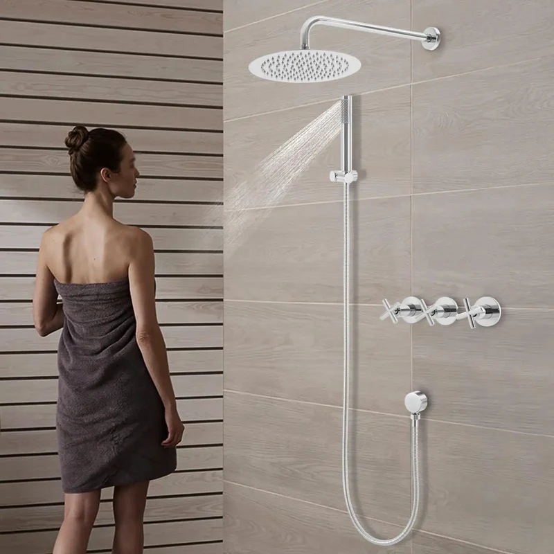 Real Deal Heavy Duty Wall Mount Rainfall Shower System With 10 Inch Dual Spray Head Stainless Steel Hose Slick Chrome Finish For A Top Tier Bathroom Upgrade