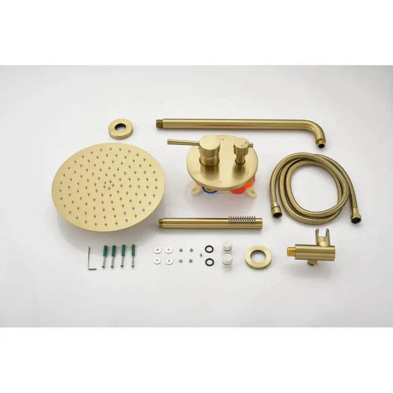 Premium Wall Mounted Shower System With 10 Inch Rainfall Head And Handheld Sprayer Boasting A Clean Brushed Gold Finish That Hits Different For Smooth Daily Routines And Major Home Spa Vibes Year Round