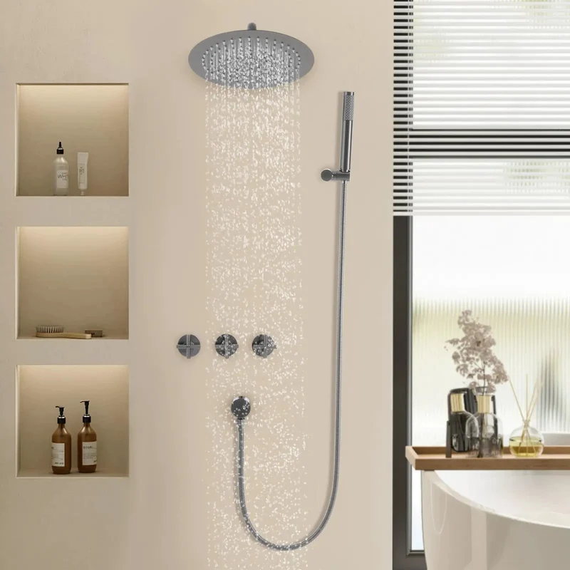 Premium Wall Mounted Rainfall Shower System With Handheld Spray Combo Built Different Using Heavy Duty Stainless Steel For Smooth Daily Showers That Hit The Spot Every Time