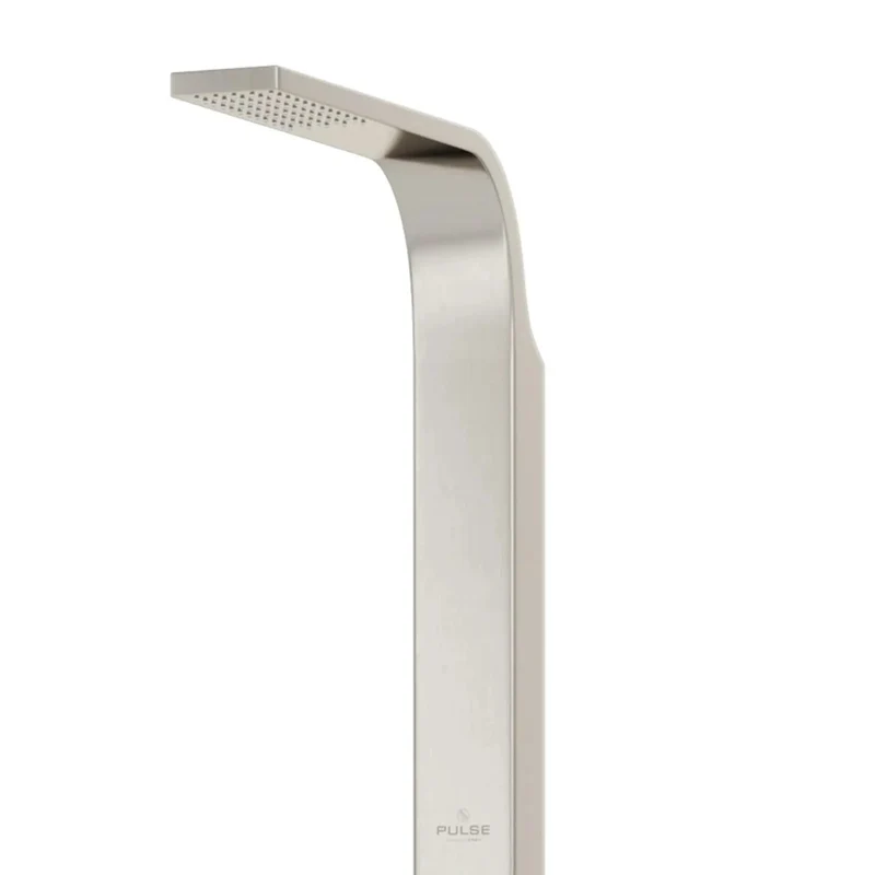 Modern Stainless Steel Shower System With Rain Head And Powerful Body Jets Plus Hand Shower And Storage Shelf Featuring Slick Brushed Finish For A Clean Bathroom Setup That Is Straight Up Top Tier