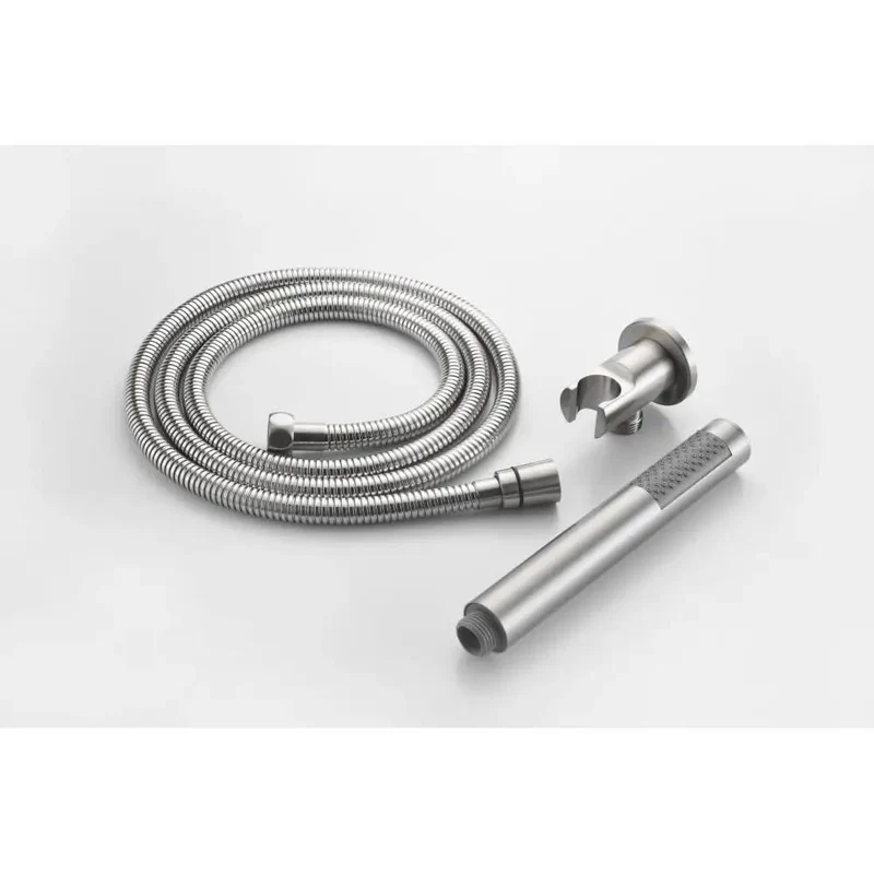 Premium Wall Mounted Shower System Boasting Ten Inch Rainfall Head And Flexible Handheld Sprayer Designed In Cool Brushed Nickel For The Ultimate Bathroom Glow Up