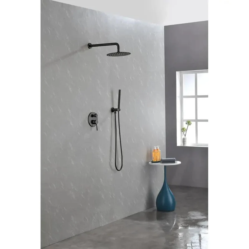 Matte Black Wall Mount Shower Combo Featuring 10 Inch Rainfall Head And Tough Handheld Wand For A Clean Bathroom Glow Up And Zero Hassle Installation Today