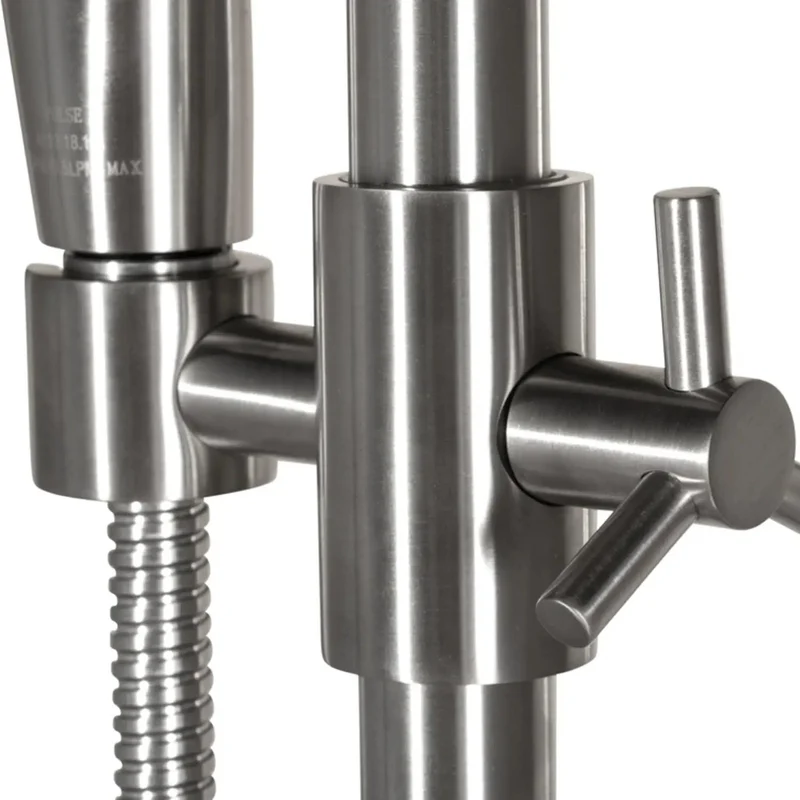 Top Shelf Brushed Nickel Shower System With A Slick Adjustable 23 Inch Slide Bar And Five Spray Handheld For A Straight Up Game Changing Bathroom Experience Today