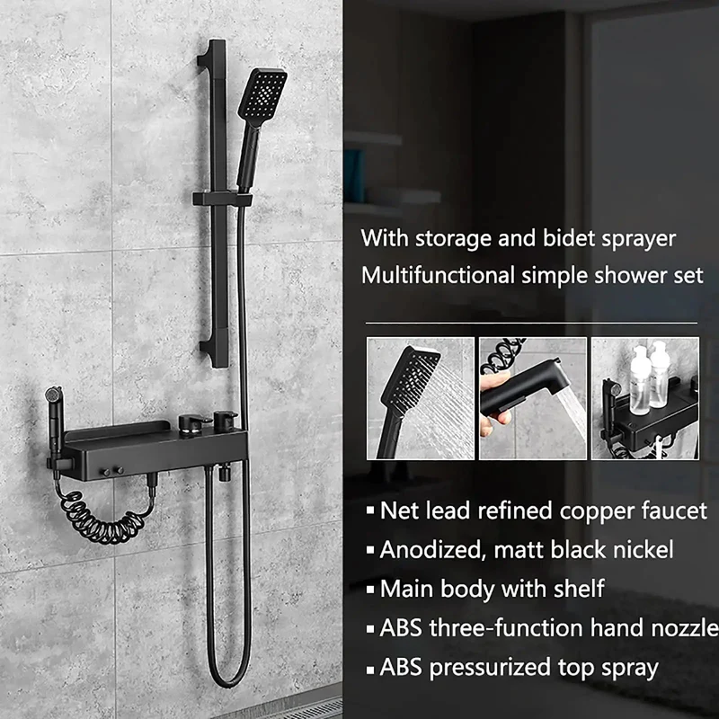 Top Shelf Black Rain Shower System Fits Your Bathroom Layout Solid Brass Body Built To Handle High Pressure Wall Mounted Combo With Tub Spout 3 Mode Handheld Wand 2 Mode Bidet Sprayer And Smooth Lifting Rod Pro Quality All The Way