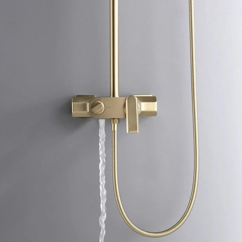 Shower Goals Wall Mounted Rainfall Shower System With Hand Sprayer And Tub Spout Brushed Gold Brass Faucet Triple Function Mixer Tap Rust Proof Heavy Duty Metal Flex Bath Upgrade