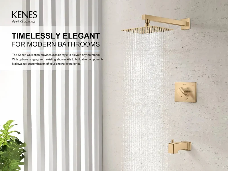 Swanky Champagne Bronze Square Shower Set With Tub Faucet And Badass High Pressure Rain Shower Head For Wall Mount Bathroom California Certified No Drip Finish