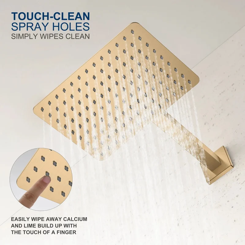 Swanky Champagne Bronze Square Shower Set With Tub Faucet And Badass High Pressure Rain Shower Head For Wall Mount Bathroom California Certified No Drip Finish