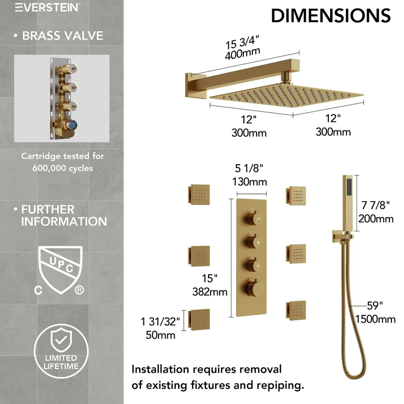 Level Up Your Bath Game With This Top Shelf 12 Inch Rainfall Shower System And Handheld Sprayer Brushed Gold Wall Mounted Fixture Serving Seven Custom Spray Settings