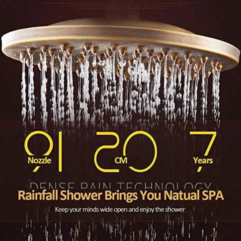 Premium Antique Brass Rainfall Shower System Wall Mount Dual Handle Faucet Kit Smooth Hookup Slick Finish Hassle Free Rock Solid Water Flow For Bath Remodels No Drama Design Top Tier Build