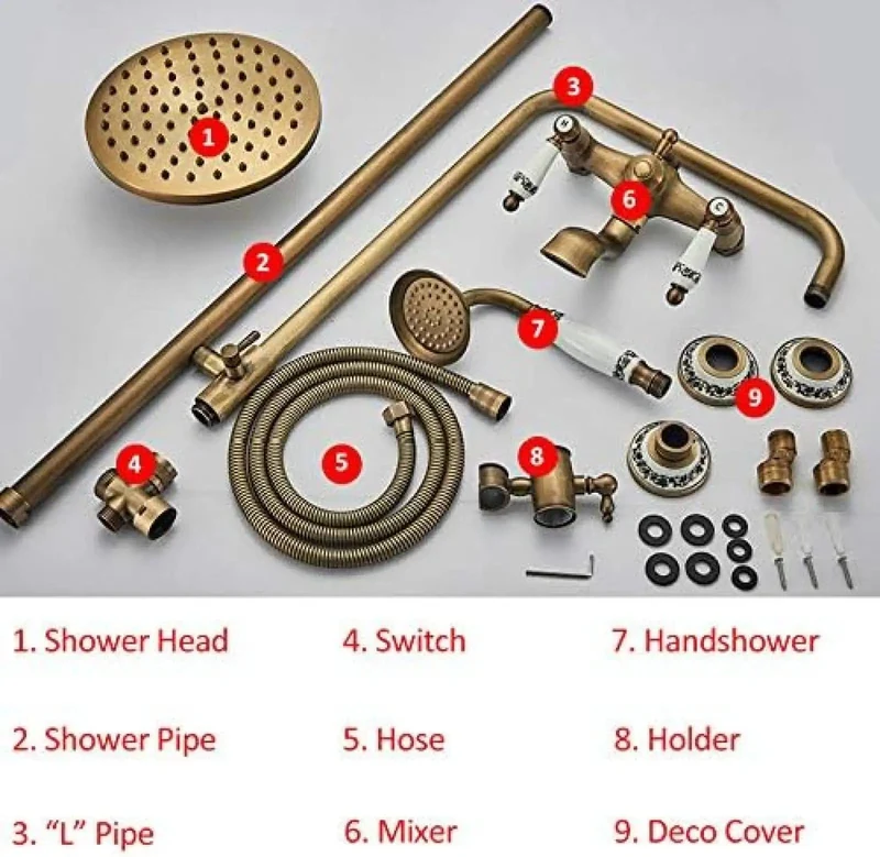 Premium Antique Brass Rainfall Shower System Wall Mount Dual Handle Faucet Kit Smooth Hookup Slick Finish Hassle Free Rock Solid Water Flow For Bath Remodels No Drama Design Top Tier Build