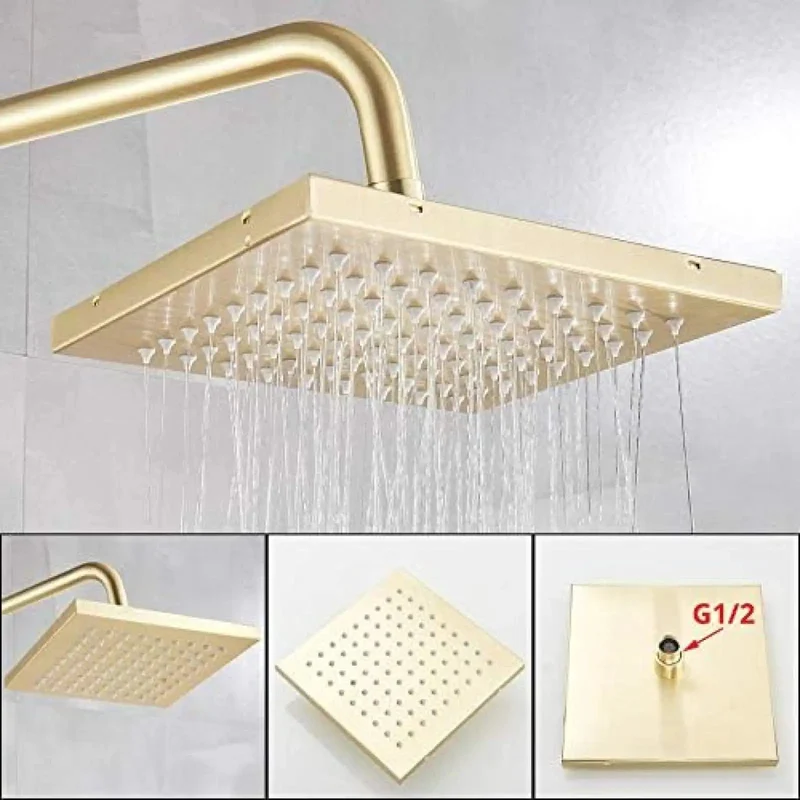 Slick Brushed Gold Shower System With Rainfall Head And Hand Shower Tub Faucet Set Boasting Air Injection Flow And Zero Grime Nozzles For An Instant Luxury Bathroom Glow Up Heavy Duty Build For Everyday Chill
