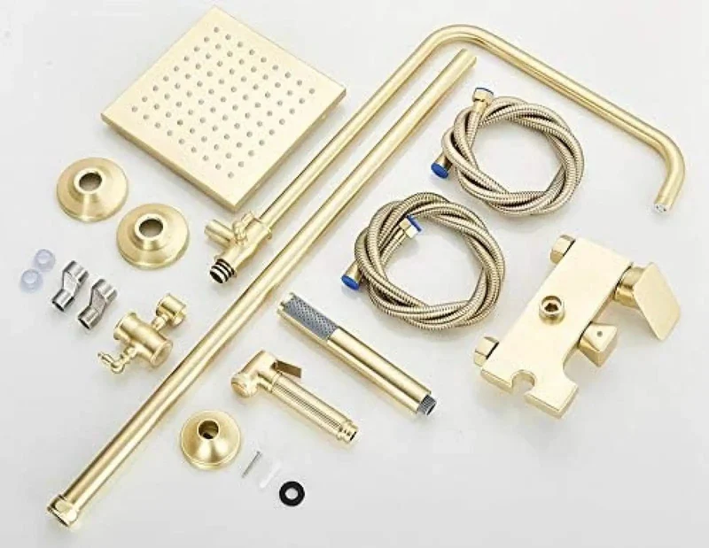 Slick Brushed Gold Shower System With Rainfall Head And Hand Shower Tub Faucet Set Boasting Air Injection Flow And Zero Grime Nozzles For An Instant Luxury Bathroom Glow Up Heavy Duty Build For Everyday Chill