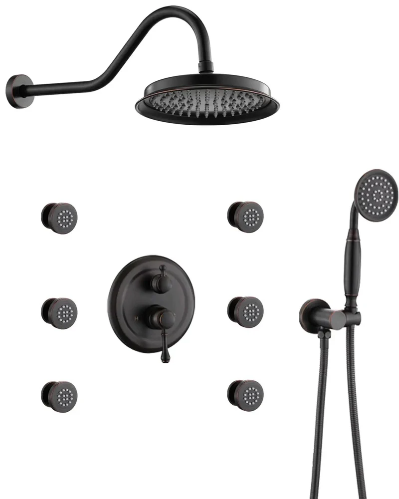 Sharp Antique Oil Rubbed Bronze Rainfall Shower Head With Comfort Grip Handheld Combo Featuring Smooth Pressure Balance Valve And Dead Simple Three Way Diverter