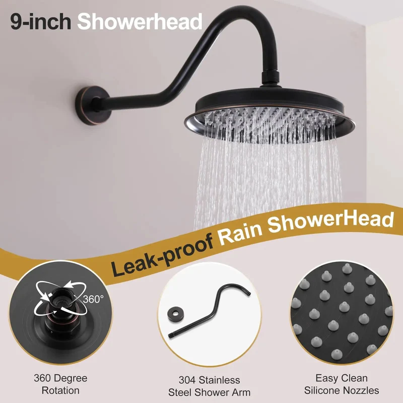 Sharp Antique Oil Rubbed Bronze Rainfall Shower Head With Comfort Grip Handheld Combo Featuring Smooth Pressure Balance Valve And Dead Simple Three Way Diverter