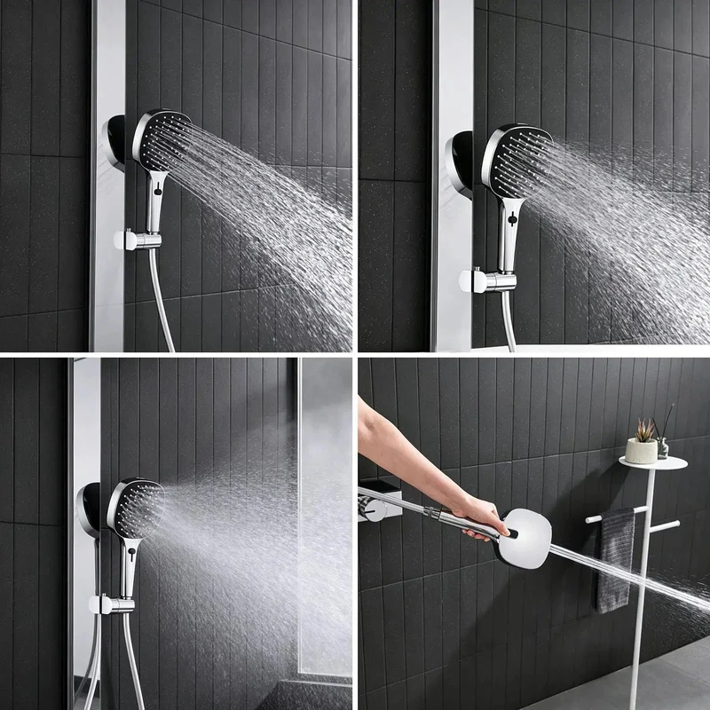 Top Shelf Exposed Wall Mount Shower Faucet System In Bright Chrome With Nifty Piano Key Diverter Switches Featuring Knockout Rain Spray Adjustable Handheld And Smooth Waterfall For Your Master Bath Refresh