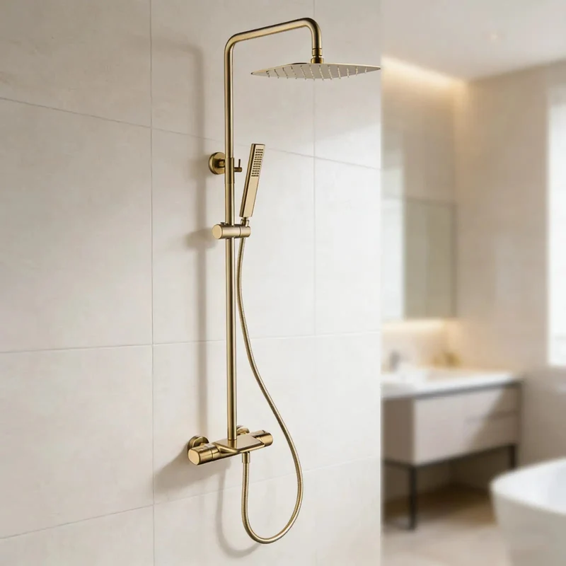 Slick 10 Inch Rain Shower System With Thermostatic Mixing Valve And Wall Mounted Solid Brass Bath Fixture Featuring Handheld Sprayer Air Injected High Pressure Head For Chill Spa Vibes