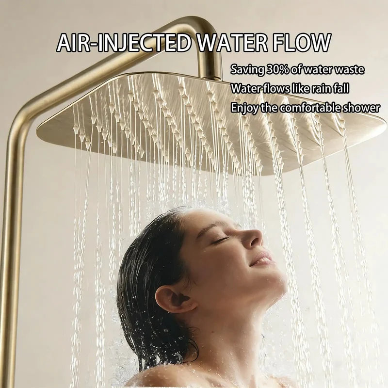 Slick 10 Inch Rain Shower System With Thermostatic Mixing Valve And Wall Mounted Solid Brass Bath Fixture Featuring Handheld Sprayer Air Injected High Pressure Head For Chill Spa Vibes