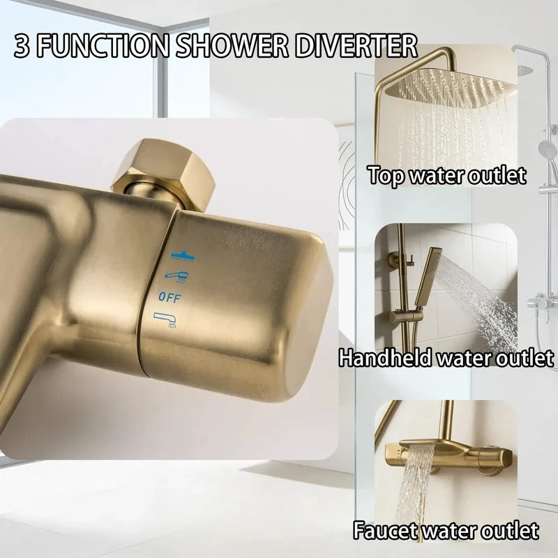 Slick 10 Inch Rain Shower System With Thermostatic Mixing Valve And Wall Mounted Solid Brass Bath Fixture Featuring Handheld Sprayer Air Injected High Pressure Head For Chill Spa Vibes