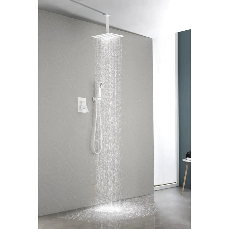 Top Tier 16 Inch Rain Shower Head With Self Cleaning Silicone Nozzles Heavy Duty Brass Wall Mounted White Finish Includes Hand Shower Hose And Control Valve Badass Durability For A Smooth Bathroom Upgrade