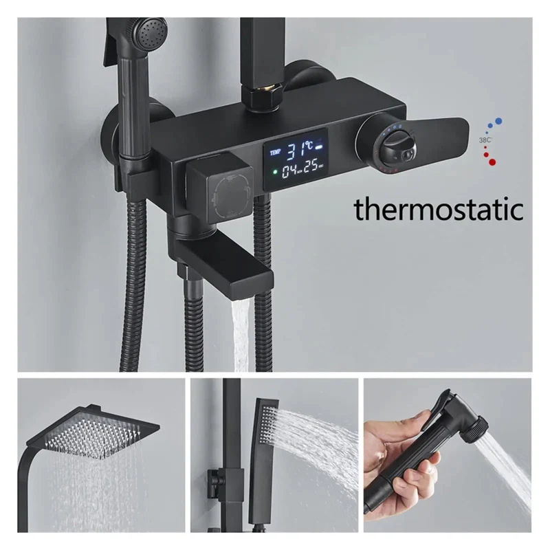 Straight Up Digital Shower System Built Tough With Slick Thermostatic Faucet No Fuss Touchscreen High Pressure Rainfall Head Integrated Bidet Valve For Next Level Bathroom Comfort Setup