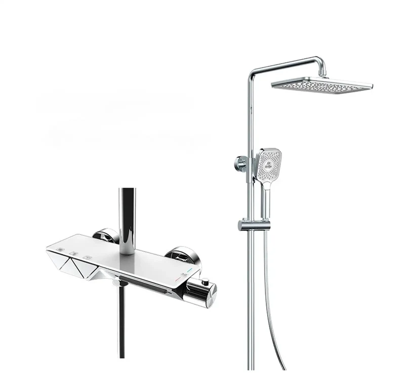 Top Tier Heavy Duty All Copper Digital Shower System With Smart Thermostatic Control Led Display And Three Function Handheld Sprayer For Modern Bathrooms And Patios In Sleek Silver Finish
