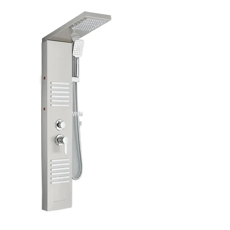 Matte Black Digital Shower Tower Wall Mounted Bath Column with LED Temperature Display Rainfall Showerhead Waterfall Spout Dual Body Jets Handheld Sprayer Dual Handle Heavy Duty Bathroom Set