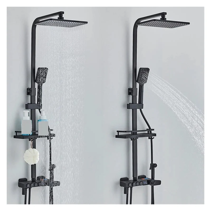 Slick Black Digital Thermostatic Shower Kit With A Badass Rainfall Head And Smooth Hydropower LCD Interface For Tub Or Bidet Upgrades That Feel Pretty Darn Good