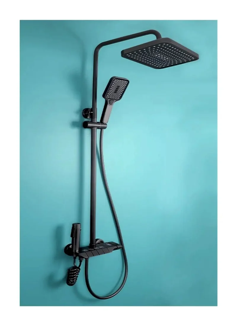 Sleek Black Square Shower Ensemble With Digital Gauge And Flow Triggered Power Full Size Rain Drop Head 360 Adjustable Hand Wand Spa Level Jets No Sweat Bath Upgrade Setup