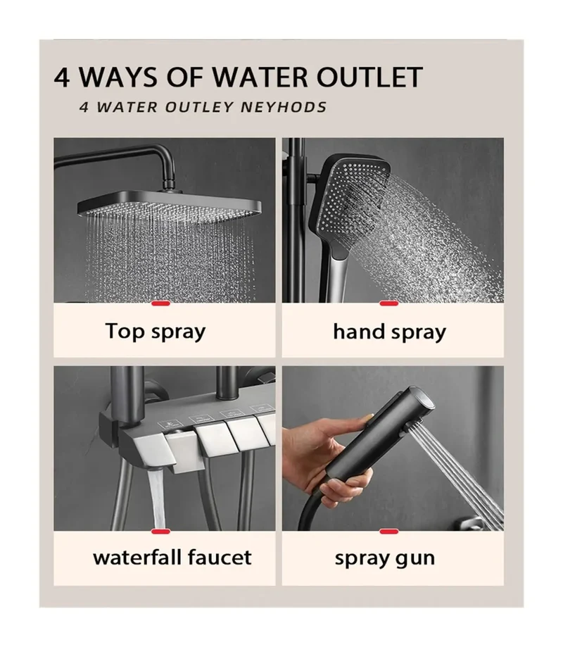 Sleek Black Square Shower Ensemble With Digital Gauge And Flow Triggered Power Full Size Rain Drop Head 360 Adjustable Hand Wand Spa Level Jets No Sweat Bath Upgrade Setup
