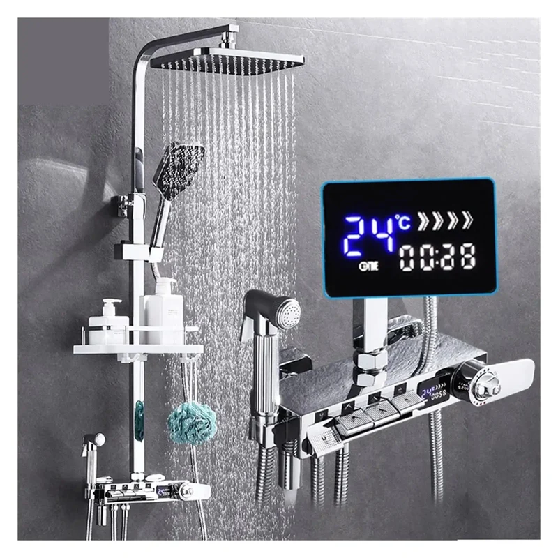 Top Shelf Wall Mounted Digital Shower System With Thermostatic Valve And Sleek Led Display For A Hella Smooth Rainfall Shower Featuring Adjustable Heads Easy Clean Silicone Tips And Rock Solid Brass Construction
