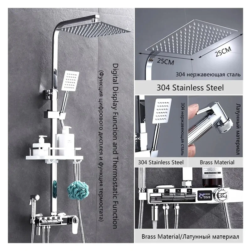 Top Shelf Wall Mounted Digital Shower System With Thermostatic Valve And Sleek Led Display For A Hella Smooth Rainfall Shower Featuring Adjustable Heads Easy Clean Silicone Tips And Rock Solid Brass Construction