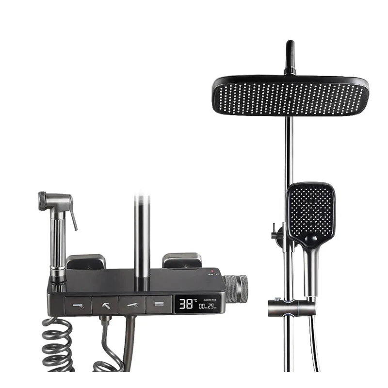 Slick Thermostatic Shower System With Digital Display And Rain Shower Head Featuring Precise 40 Degree Memory And 4 Function Mixer Valve For Bathtub High Flow Water Control And Easy Peasy Upgrade For Your Home Bath Game