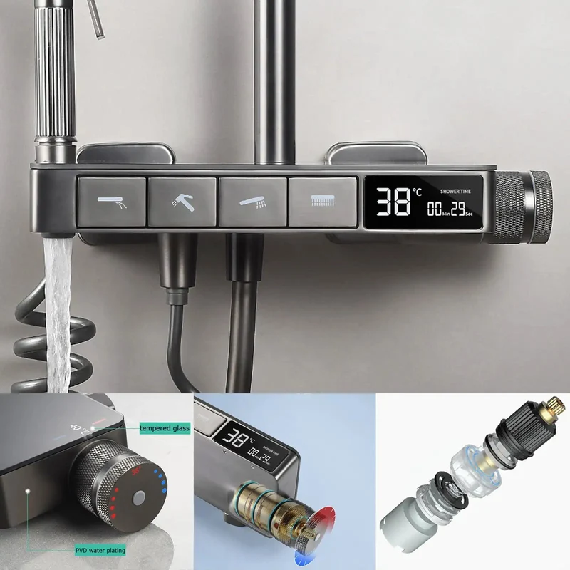 Slick Thermostatic Shower System With Digital Display And Rain Shower Head Featuring Precise 40 Degree Memory And 4 Function Mixer Valve For Bathtub High Flow Water Control And Easy Peasy Upgrade For Your Home Bath Game