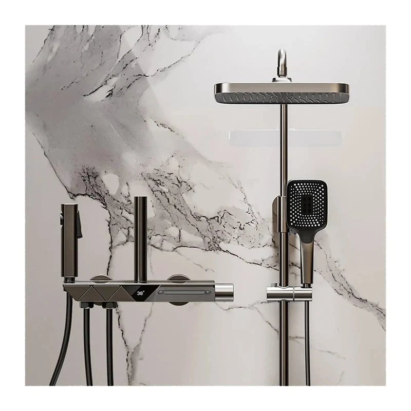 Slick Digital Shower System With Thermostatic Controls And Dang Smooth Flow All Copper Hardware Features Bright Led Display Multi Mode Hand Spray Head Sleek Black Finish For Top Tier Home Upgrades