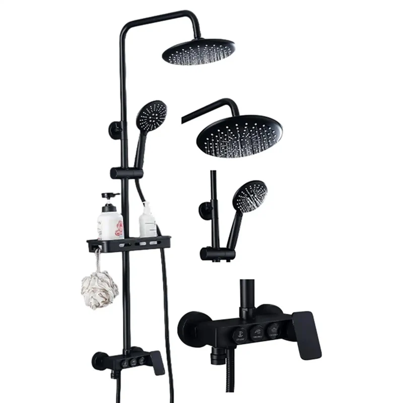 Built Tough Black Shower System With Instant Temp Control And Three Gear Valve Lever Featuring Prime Brass Body High Flow Rainfall Head And Dependable Handheld Sprayer For Effortless Bathroom Upgrades