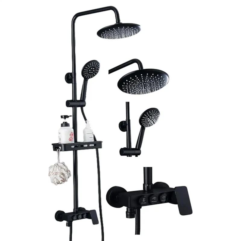 Built Tough Black Shower System With Instant Temp Control And Three Gear Valve Lever Featuring Prime Brass Body High Flow Rainfall Head And Dependable Handheld Sprayer For Effortless Bathroom Upgrades