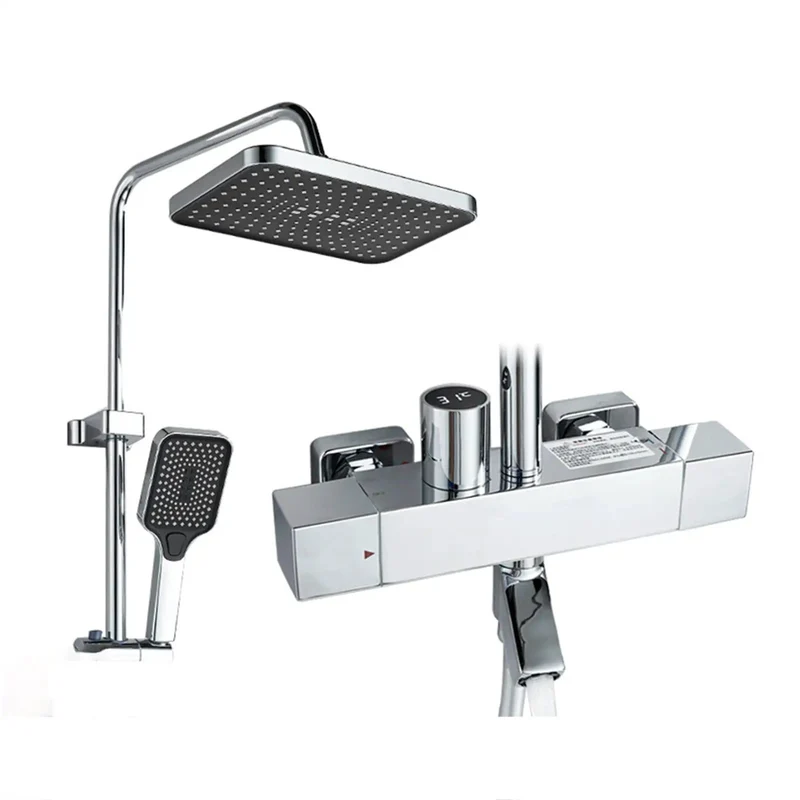 Thermostatic Shower System With LED Digital Display Rain Showerhead Brass Wall Mounted Faucet Set Dead Accurate Temperature Control Smooth Flow Electroplated Finish No Hassle Setup For Lazy Sundays