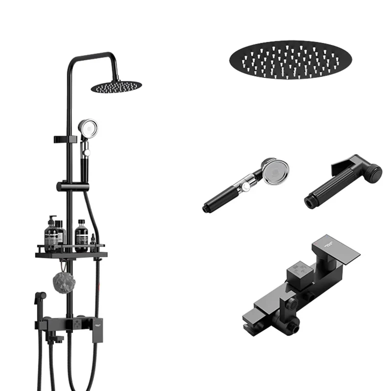 Heavy Duty Solid Brass Exposed Wall Mount Shower System Offering Top Shelf Performance With An 8 Inch Round Rain Head And Four Spray Functions For Any Bathroom Setup